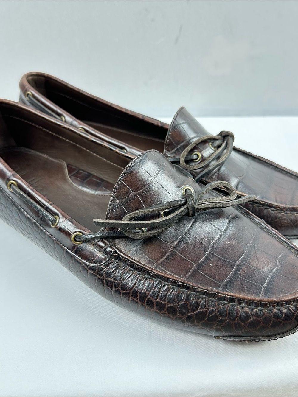 Cole Haan Men's Dark Brown Croc-Embossed Leather Boat Shoes